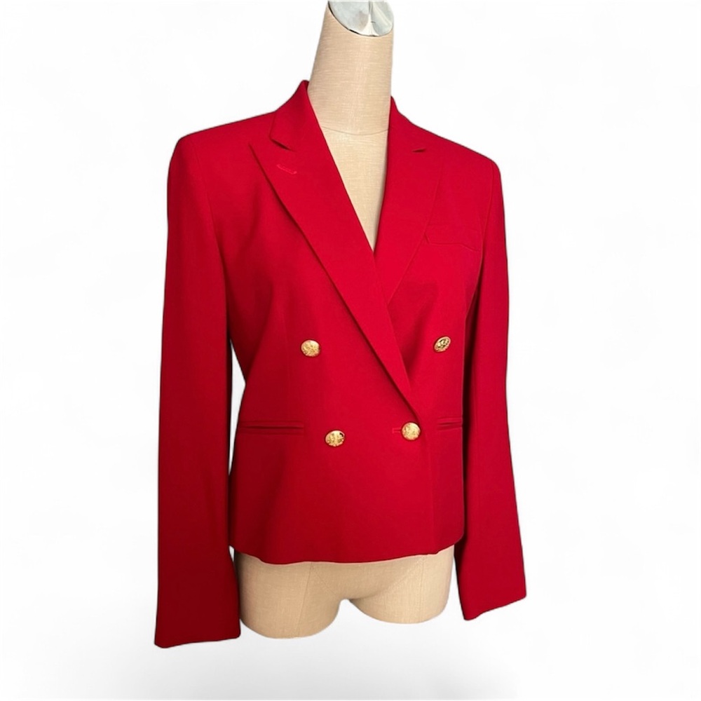 Ralph Lauren Double Breasted Blazer Gold Buttons Worsted Wool Semi Crop Made USA - Picture 2 of 13
